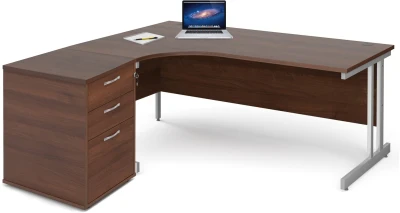 Gentoo Corner Desk with Twin Cantilever Legs - 1800 x 1200mm & Desk High Pedestal