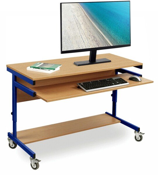 Monarch Computer Trolley Large Workstation with Adjustable Height - Cool Blue