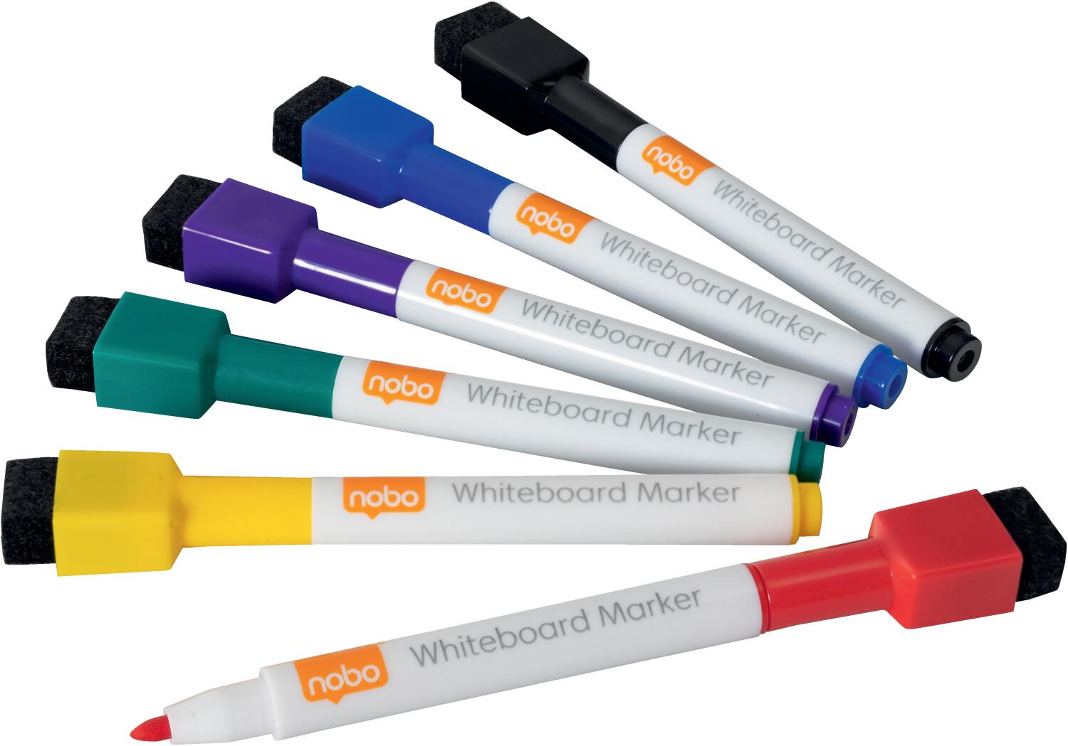 Nobo Mini Whiteboard Pen with Magnetic Eraser Cap Assorted (Pack