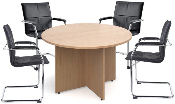 Dams Round Meeting Table & 4 Essen Chairs Bundle - Beech