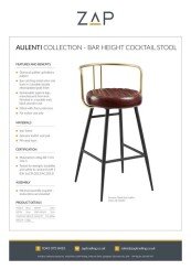 ZAP Product Sheet Aulenti Collection Bar Height Cocktail Stool
