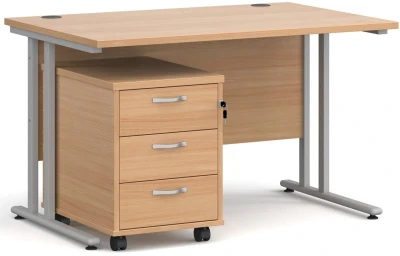 Dams Maestro 25 Rectangular Desk with Twin Cantilever Legs and 3 Drawer Mobile Pedestal - 1200 x 800mm