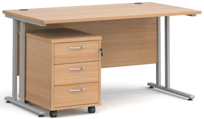 Dams Maestro 25 Rectangular Desk with Twin Cantilever Legs and 3 Drawer Mobile Pedestal - 1400 x 800mm