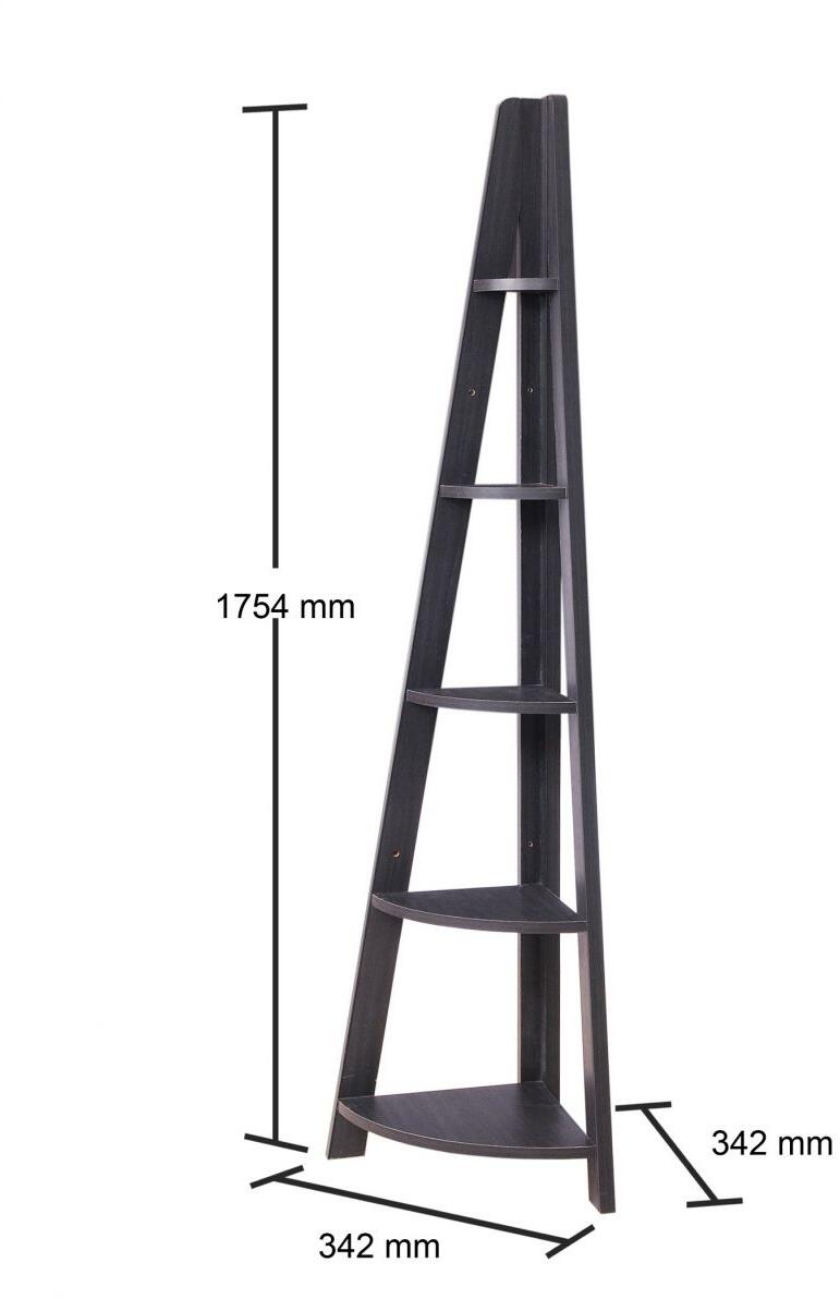Riva Corner Ladder Bookcase in Black with 5 Storage Shelves Office