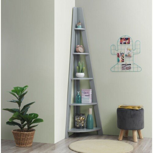 Riva Corner Ladder Bookcase - Light Grey