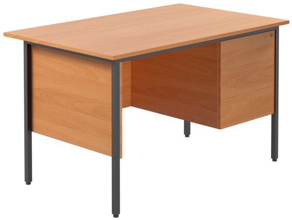TC Eco 18 Rectangular Desk with Straight Legs and 3 Drawer Fixed Pedestal - 1200mm x 750mm - Bavarian Beech